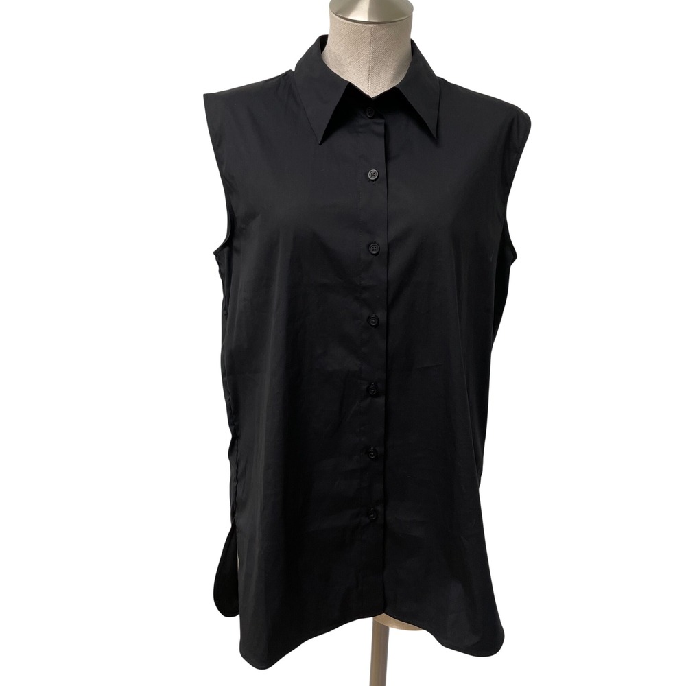 COS Sleeveless Shirt Womens 6 Black Button Down High-Low Cotton Blend
